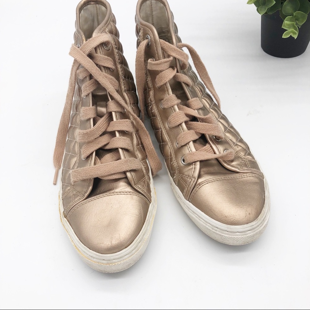 GEOX New Club Quilted High Top Sneakers Rose Gold - Picture 8 of 14